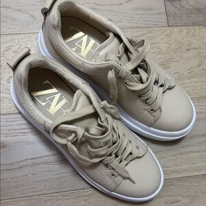 Zara Beige Leather Sneakers